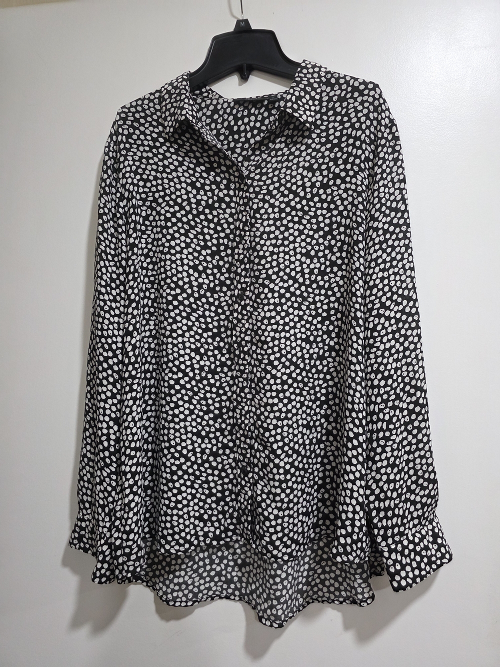 Apt. 9 Essentials XL Black White Print Button Down Blouse Tunic Top